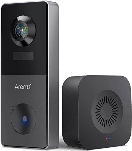 Arenti 2K Video Doorbell Camera, Wireless IP65 Weatherproof Outdoor Security Camera, Rechargeable Battery, 2.4G WiFi, Motion Detection, Night Vision, 2-Way Audio, Works with Alexa & Google