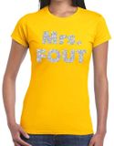 Bellatio Decorations Mrs. Fout zilver glitter tekst - t-shirt - geel - voor dames - foute party kleding - Carnaval verkleedkleding XXL