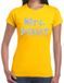 Bellatio Decorations Mrs. Fout zilver glitter tekst - t-shirt - geel - voor dames - foute party kleding - Carnaval verkleedkleding XXL