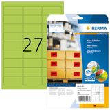 HERMA 5143 neon etiketten A4 (63,5 x 29,6 mm, 20 vellen, papier, mat) zelfklevend, bedrukbaar, permanent klevende gekleurde etiketten, 540 etiketten voor printer, neon groen