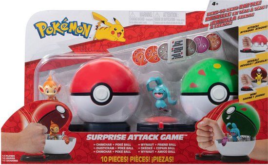 Pokémon Surprise Attack Game - Chimchar with Poké Ball vs. Wynaut with Friend Ball