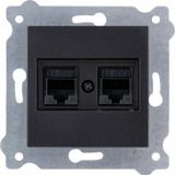 EXEN - Dubbel wandnetwerk RJ45 Cat.6 met 2 Ethernet-poorten - Zwart metallic wandcontactdoos voor kantoor, huis, router - compatibel met KARELL/ODAK/COMFORT-serie - 254/14E