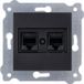 EXEN - Dubbel wandnetwerk RJ45 Cat.6 met 2 Ethernet-poorten - Zwart metallic wandcontactdoos voor kantoor, huis, router - compatibel met KARELL/ODAK/COMFORT-serie - 254/14E