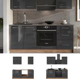Vicco Eenpersoonskeuken Fame-Line, Antraciet Hoogglans/Goudkleurig Eiken, 190 cm