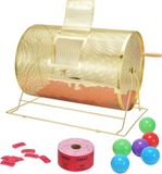 VEVOR Loterijtrommel, geschikt voor 10000 tickets of 300 pingpongballen, metalen loterij draaiende tekening met houten draaikoppeling, 14,8 x Ø21,66 cm messing vergulde loterij ticket draaiende kooi