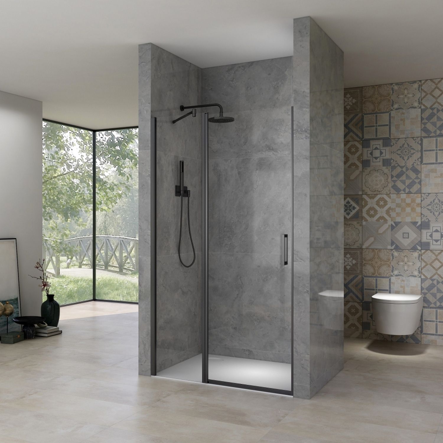 van Rijn Nisdeur ST02 Draaideur 6 mm met Vaste Wand 8 mm 78x200 cm Zwart