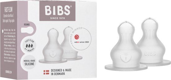BIBS Flessenspenen verpakking 2 stuks. Anti-koliek. Extra spenen voor BIBS babyflessen. Ronde speen. - Siliconen, Snelle stroom