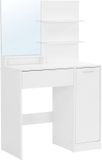 Hoppa! Kaptafel met spiegel, make up tafel met opbergvak, 40x80 cm, 1 lade, 2 legplanken, wit