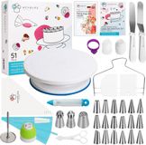 Wenburg draaibaar taartbord - 51-delige taartplateauset met 28 cm draaibaar taartbord en taartaccessoires