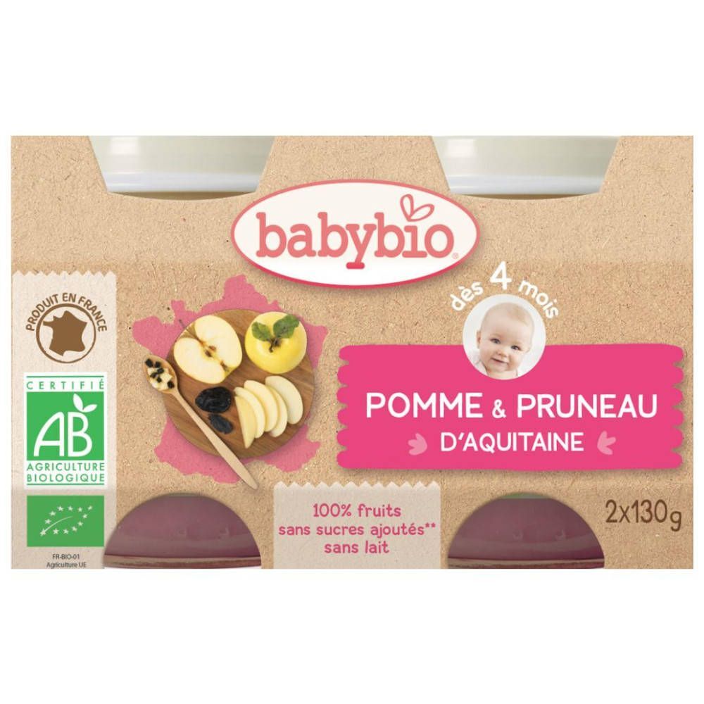 Ocebio Babybio Franse Appel en Pruim – 100% Biologische Babyvoeding – Vruchtenmoes – Vanaf 4 Maanden 2x130 g
