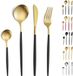 Set de couverts 24 pièces Noir Or Mat Inox Lavable au lave-vaisselle pour 6 personnes