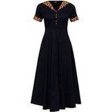 Queen Kerosin Rockabilly Midi-jurk Dottie vintage swingdress met luipaarddetails zwart