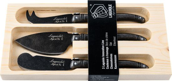 Laguiole Style de Vie Kaasmessen Black Stonewash 3-delig - Zwart