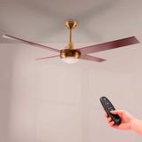 M Mimotec Plafondventilator met ledlicht, Easymal leer/walnoot, 55 W, afstandsbediening, energiebesparend, motor DC 27 W + ledlicht 18 W, 6 snelheden, stil, 4 vleugels, winter-zomer, timer