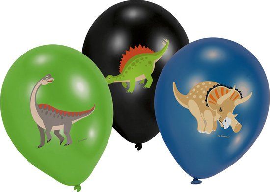 AMSCAN - 6 Grote Dinosaurus Ballonnen - Gekleurd - Ovaal - 54 cm