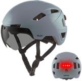 GOOFF Pilot 3-in-1 Snorfiets Helm met Verlichting en Vizier - Speed Pedelec Fietshelm voor Volwassenen - NTA 8776 - Snorscooter Helm met LED Licht - Goedgekeurd voor Blauw Kenteken en E Bike - Dames en Heren - L - Matgrijs