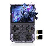RG353V RG353V Draagbare gameconsole, compatibel met Dual OS Android 11 en Linux-systeem, ondersteunt 2.4G/5G WiFi 4.2 Bluetooth 64G SD-kaart, 3200 mAh batterij met hoge capaciteit, paars transparant