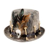Boland Hoed Voodoo Nawu, cilinder met doodskopdecoratie, eenheidsmaat, volwassenen, beige/bruin