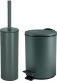 Spirella Badkamer/toilet accessoires set - WC-borstel en pedaalemmer 3L - metaal - donkergroen