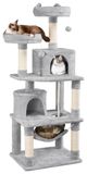 Merkloos Krabpaal Kat - 158 cm - 2 kattenhuisjes - Hangmat - Lichtgrijs
