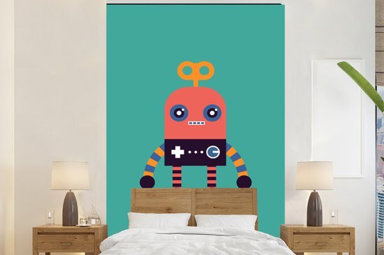 Nr1Wallpaper Behang kinderkamer - Fotobehang Robot - Speelgoed - Gezicht - Roze - Breedte 170 cm x hoogte 260 cm - Kinderbehang