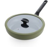 BK Enjoy Hapjespan 28cm met deksel – 3.4L – PFAS-vrije antikleeflaag – Hapjespan inductie – Keramische pan - Ovenbestendig tot 160°C – Koudgrepen - Met glazen deksel - Olijfgroen