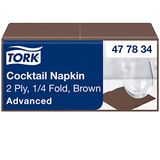 Tork Cocktailservet Bruin, 1/4-vouw 2-laags, 24 x 24 cm, 12 x 200 servetten, 477834