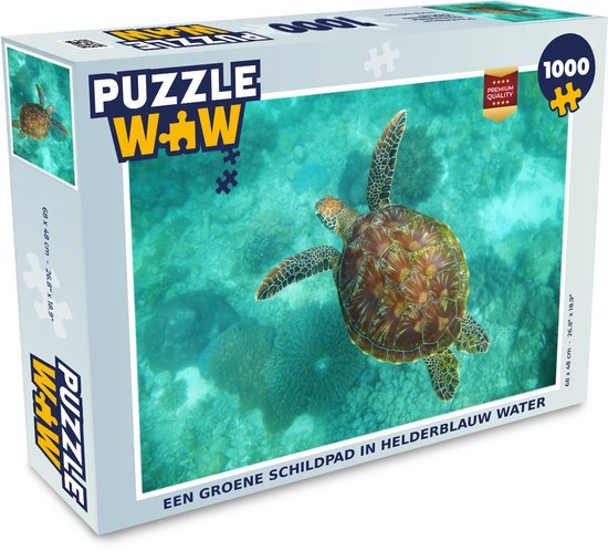 MuchoWow Puzzel Een groene schildpad in helderblauw water - Legpuzzel - Puzzel 1000 stukjes volwassenen