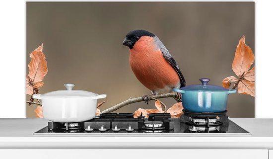KitchenYeah Spatscherm keuken 120x60 cm - Vogel - Bladeren - Herfst - Aluminium