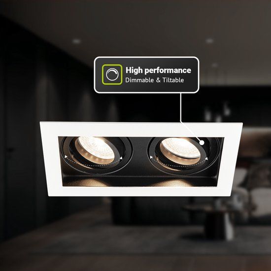 HOFTRONIC - Set van 6 Durham Dubbel LED Inbouwspots vierkant Wit - GU10 - 10 Watt 800 Lumen - 4000K Neutraal wit licht - Kantelbaar en Dimbaar - Diameter 100x185mm - Plafondspots 2 lichts