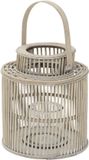 ECD Germany Bamboe Lantaarn H 40,5 cm Groot, Houtkleur, Windlicht met Glas en Handvat, Boho Tuinlantaarn, Kaarsenhouder Gevlochten Look, Binnen en Buiten, Balkon Terras Woonkamer Tuin Decoratie Set