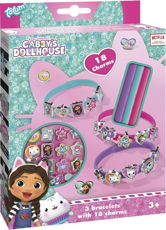 Totum Gabby's Poppenhuis 3 schuif armbandjes maken met 18 schuifbedels | speelgoed meisjes vanaf 3 jaar