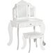 Coiffeuse enfant avec tabouret, coiffeuse bureau 2 en 1 miroir triptyque et tiroir coulissant - Coiffeuse dim. 63l x 40l x 85,5h cm - Blanc acrylique