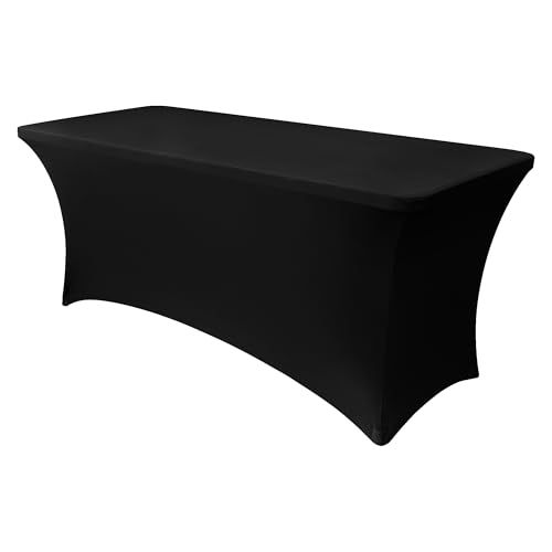 Obstal 1,8 m Stretch Spandex Tafelhoes voor standaard klaptafels - universele rechthoekige getailleerde tafelkleed beschermer voor bruiloft, banket en feest (zwart, 72 lengte x 30 breedte x 30 inch)