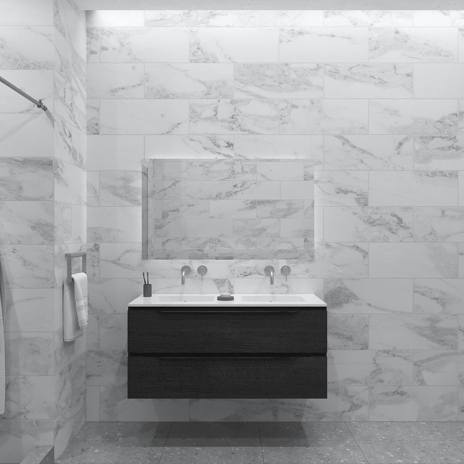 Gliss Design Badkamermeubelset Hera Mat Zwart 120 cm 4 Laden Zwart Eiken (keuze wastafel)