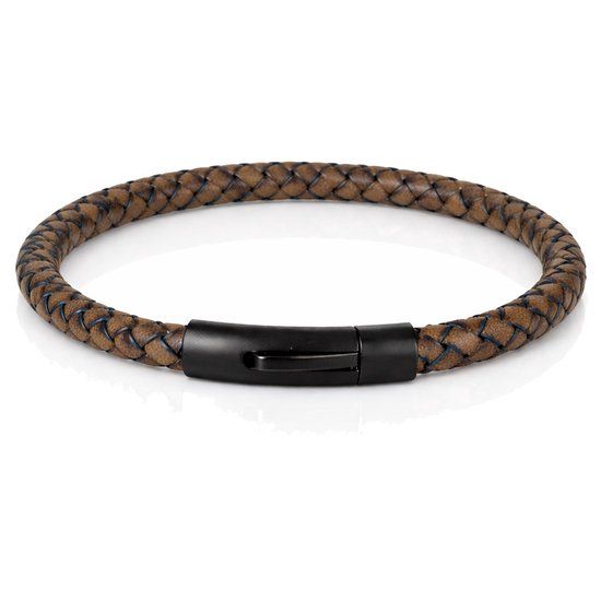 LGT JWLS LGT Jewels Leren armband Stalen sluiting Donkerbruin Zwart - 19cm