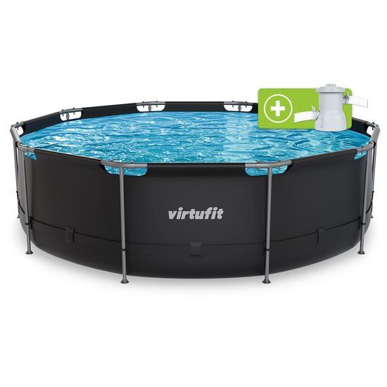 VirtuFit Rond Zwembad Ø366 x 100 cm - Antraciet - Inclusief Filterpomp