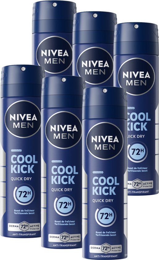 NIVEA MEN Cool Kick Deodorant Spray - Anti-Transparant Deo - 72u Bescherming - Voordeelverpakking - 6 x 150 ml