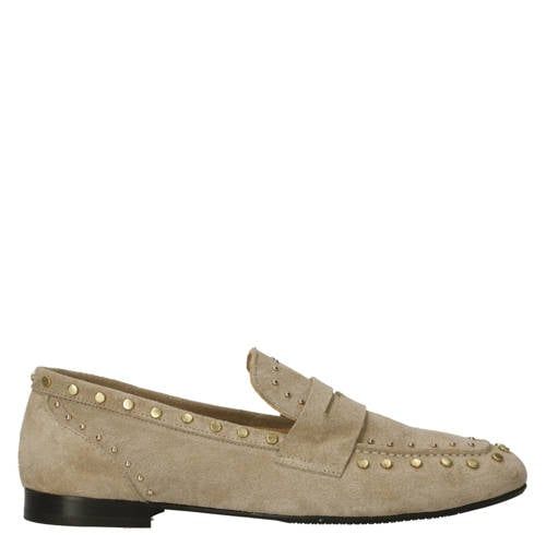 Babouche Avery-2 suède loafers met studs - beige