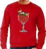 Bellatio Decorations Foute Kersttrui/sweater voor heren - cocktailglas met Rudolf - rood M