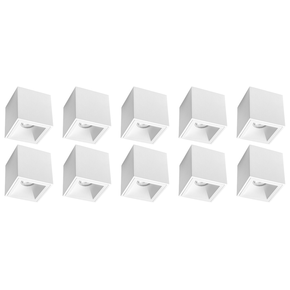 BES LED Opbouwspot 10 Pack - Pragmi Cliron Pro - GU10 Fitting - Opbouw Vierkant - Mat Wit - Aluminium - Verdiept - Ã˜90mm