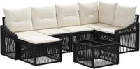 vidaXL Tuinbankenset 7-delig Zwart Polyrattan