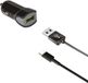 Celly USB-A Autolader en ASB-A naar USB-C kabel – Voor smartphone, tablet of navigatiesysteem - 2.4A – 1 meter - Zwart