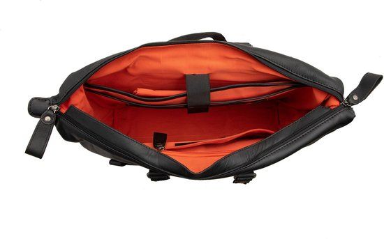 Newlooxs Verla - Fietstas - 21L - Leer - Zwart/Cognac - Achter - Incl. Regenhoes