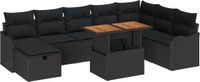 vidaXL Tuinbank - Set - 9 - st - Zwart - poly - rattan