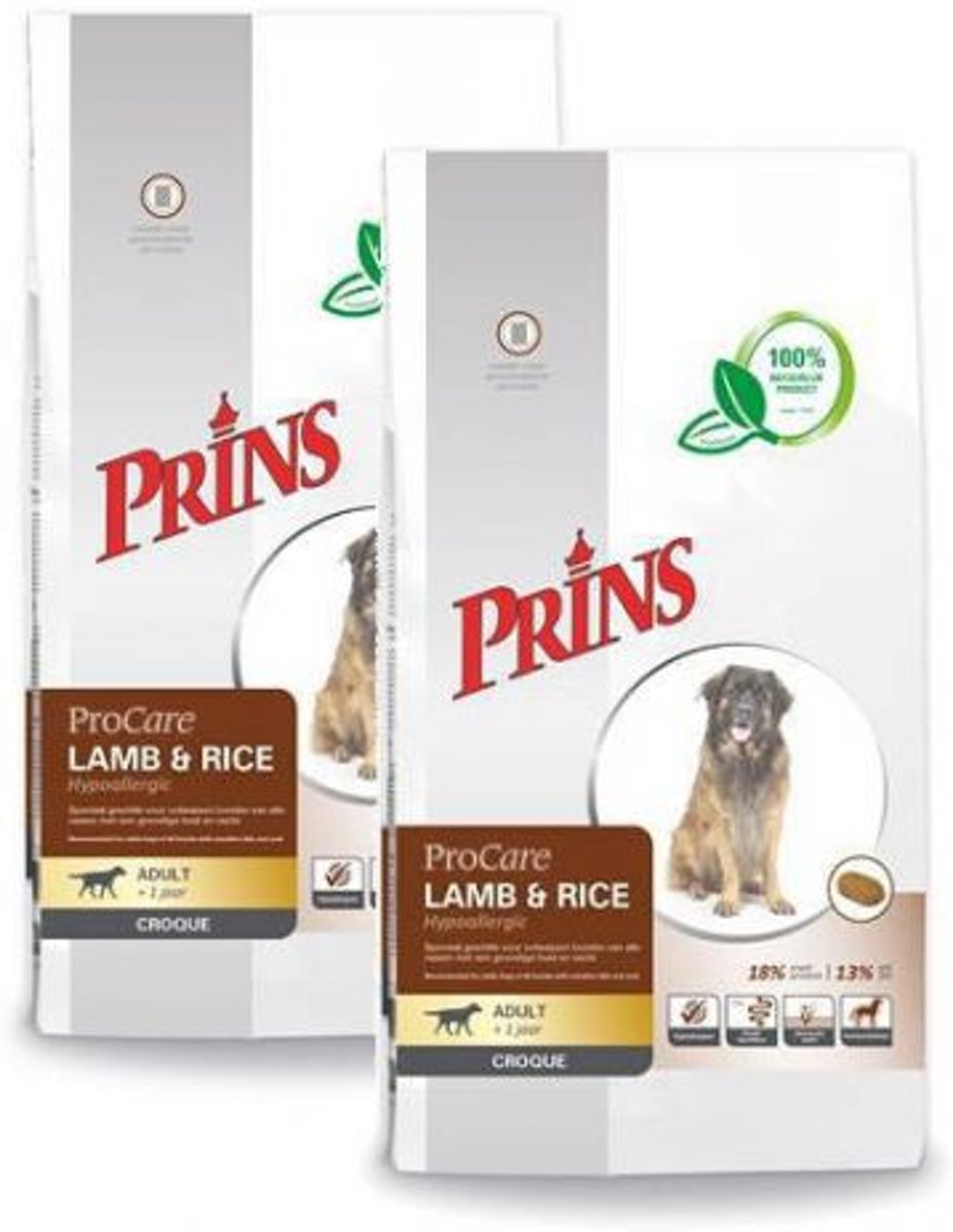 Prins procare croque hypo allergic lam/rijst hondenvoer 2x 10 kg