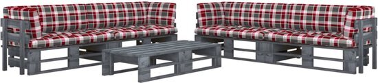 vidaXL 6-delige Loungeset pallet met kussens grijs geïmpregneerd hout