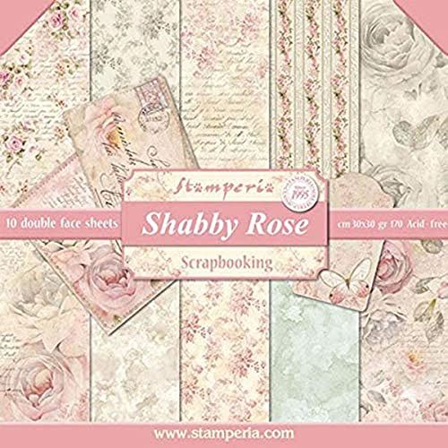 Stamperia SBBL12 papierblok 10 vellen dubbelzijdig shabby rozen 30 x 30 cm