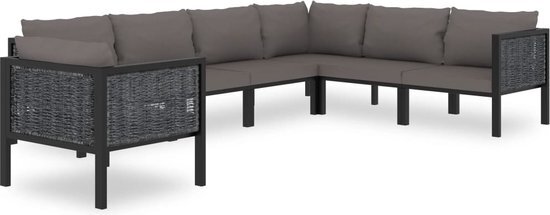 The Living Store Loungeset Poly Rattan - 264 x 200 cm - Antraciet/Zwart