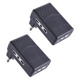Electraline 92306 Set van 2 adapters MULTIPRESA Triple 3-zits, tweewaardige 10/16 A stekker, groot 16 A, voeding, drievoudig inklapbaar, zwart, 92307
